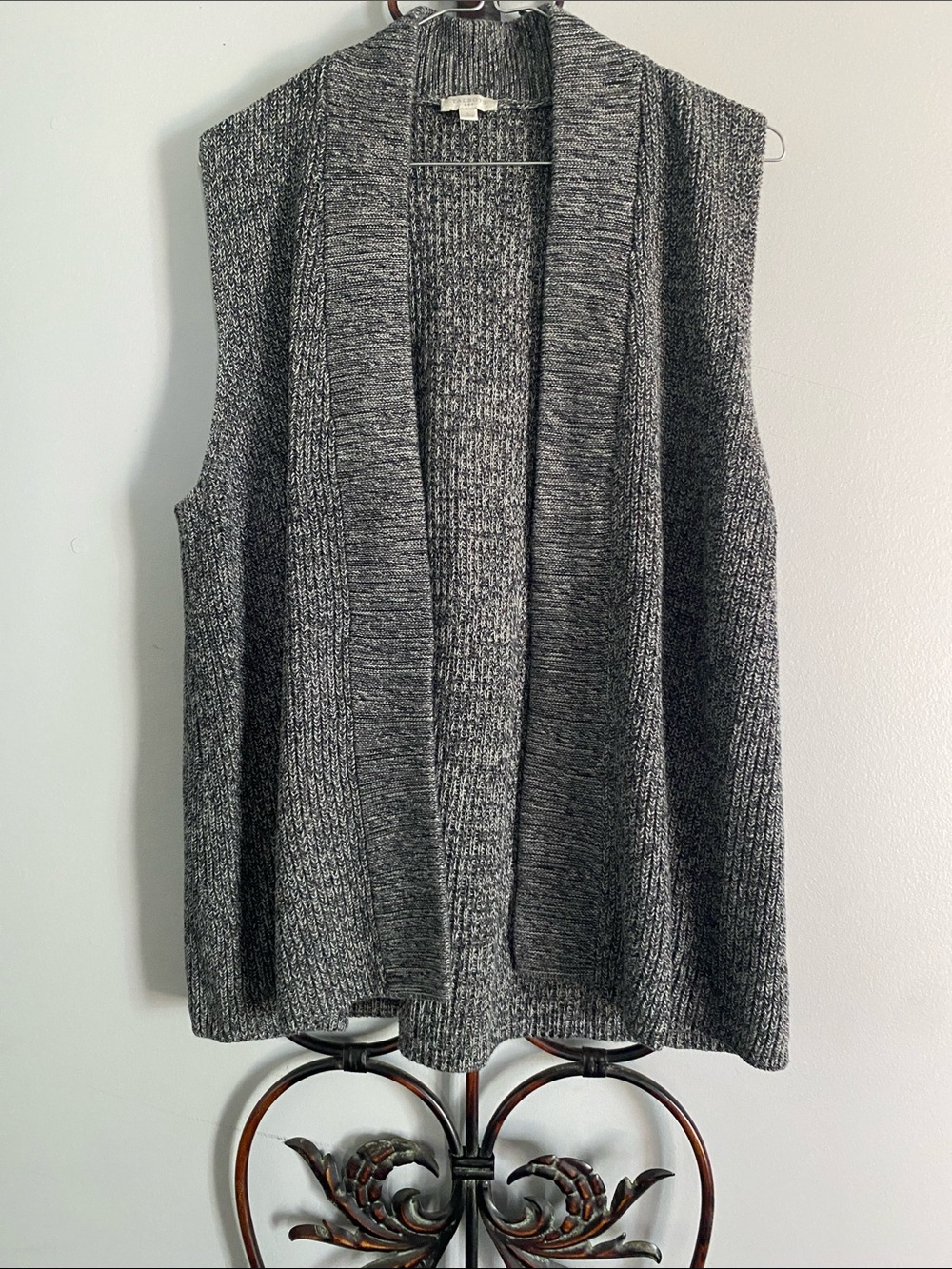 Talbots Gray Marled Open-Front Sleeveless Cardigan Vest